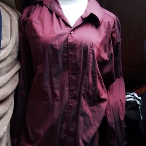Men's Burgundy Button-Up Shirt - Classic Long Sleeve